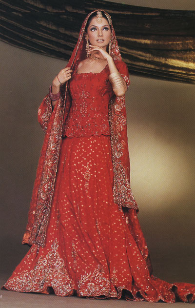 In Subcontinent the traditional color of female wedding dress is red