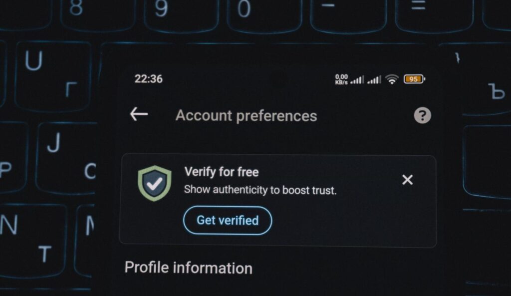 Smartphone screen showing an account security verification prompt